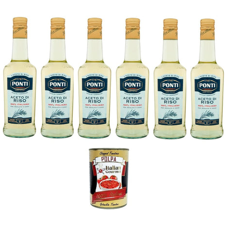 Ponti Essig Ponti Aceto di Riso 100% Italiano Reisessig 100% italienisch 6x500ml Original italienisch inkl. Italian Gourmet Polpa 400g 8032804040014