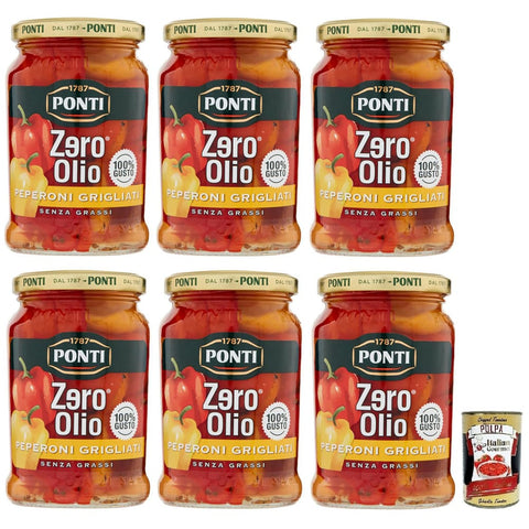 Ponti Gemüse Ponti Peperoni Grigliati Zero Olio Ohne Öl Gegrillte Paprika Fettfrei Glas 6x 290g italienisch Original 8001010039389