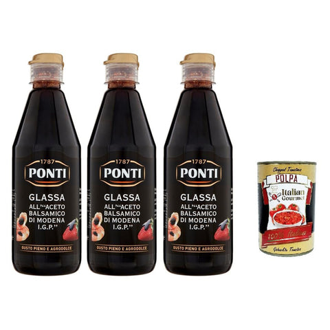 Ponti Glassa all' Aceto Balsamico di Modena IGP, Glasur mit Balsamico Essig aus Modena I.G.P., 3x 500 g italienisch Original