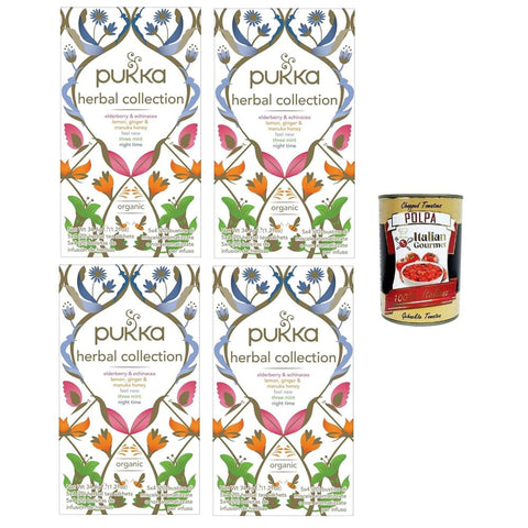 Pukka Tee Pukka Herbal Collection - 5 Kräutertees - 4x Packungen mit 20 Beuteln Original italienisch inkl. Italian Gourmet Polpa 400g 8032804040014