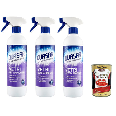 Quasar Glasreinigung Quasar Efficacia Professionale Extra Profumo Professional Effectiveness Extra Parfüm Glasreiniger-Parfüm 3x580ml Original italienisch inkl. Italian Gourmet Polpa di Pomodoro 400g 8032804040014