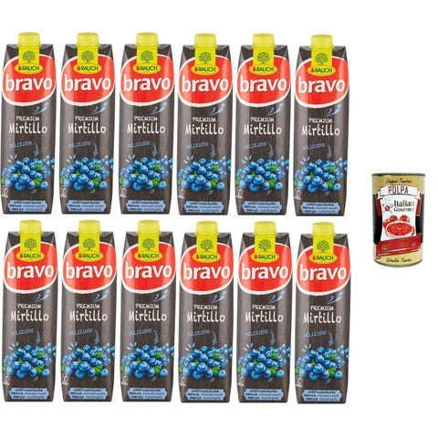 Rauch Energy Drinks Rauch Bravo Rauch Premium Blaubeersaft – lecker antioxidativ ohne Farbstoffe ohne Konservierungsstoffe 12x1 lt italienisch Original Pastasauce + kostenlos polpa 9008700150361