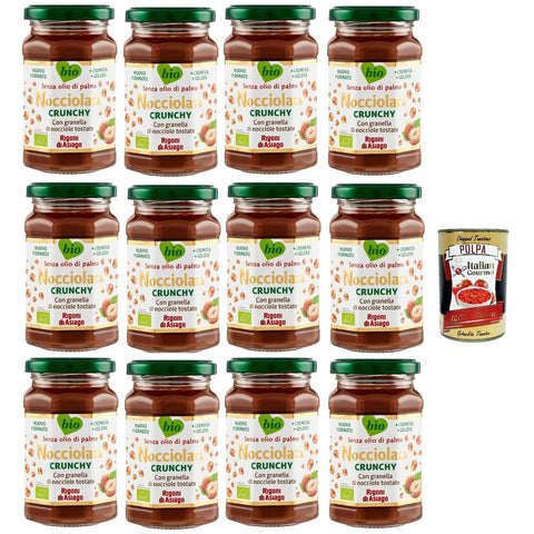 Rigoni di asiago Nocciolata - Crunchy Haselnusscreme ohne Palmöl Nuss Nougat Creme ohne Palmöl Leckerer Brotaufstrich 12x250 g italienisch Original Pastasauce +