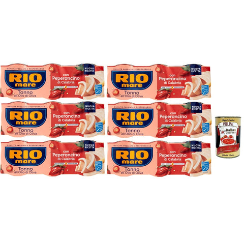 Rio Mare Fisch & Meeresfrüchte Rio Mare Tonno all'Olio di Oliva con Peperoncino di Calabria Thunfisch mit Olivenöl mit Kalabrien -Chili -Pfeffer 18x65 g italienisch Original + kostenlos polpa 8004030271425