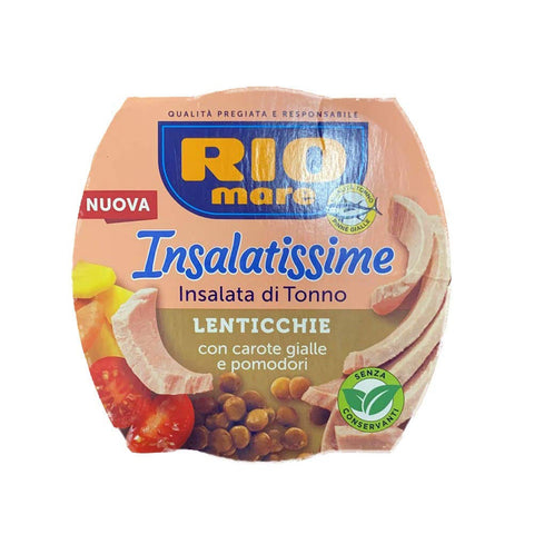 Rio Mare Insalatissime Insalata di Tonno Lenticchie Thunfischsalat mit Linsen, gelben Karotten und Tomaten 3x160g Original italienisch Feinkost