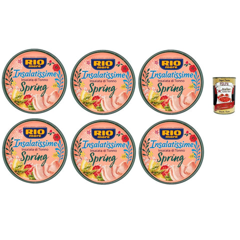 Rio Mare Koch- & Backzutaten Rio Mare Insalatissime Insalata di Tonno Spring, Thunfischsalat mit Spargel, Reis, Erbsen, Karotten und Zitrone 6x 220g Original italienisch inkl. Italian Gourmet Polpa 400g 8032804040014