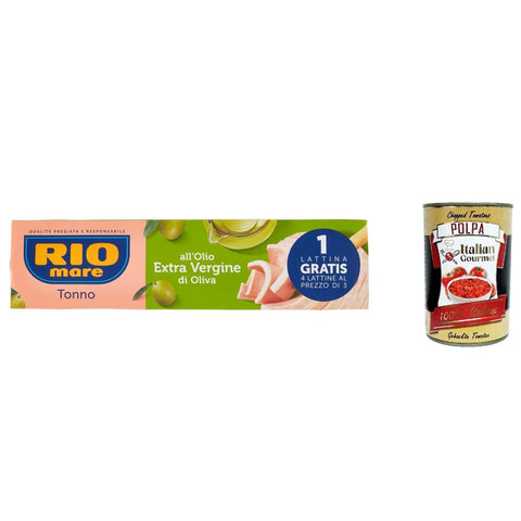 Rio Mare Koch- & Backzutaten Rio Mare Tonno olio extra vergine di oliva Thunfisch natives Olivenöl 4x 80g 3x Original italienisch inkl. Italian Gourmet Polpa 400g 8032804040014