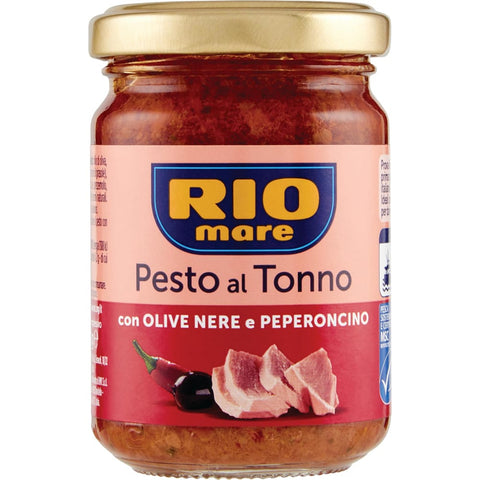 Rio Mare Pesto Rio Mare Pesto al Tonno con Olive Nere e Peperoncino Thunfischpesto mit schwarzen Oliven und Chili 130g Original italienisch 8004030506114