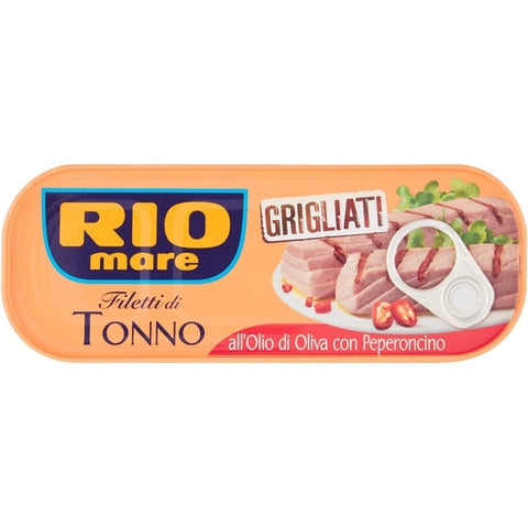 Rio Mare Filetti di Tonno Grigliati all'olio di oliva con Peperoncino Gegrillte Thunfischfilets in Olivenöl mit Chili Pfeffer 3x 120g Original italienisch