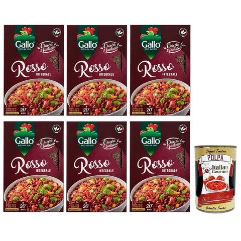 Riso Gallo Riso Reis Riso Gallo Riso Rosso Integrale,Vollkorn Roter Reis,100% Italienischer Reis Ideal als Beilage oder zur Zubereitung von Salaten,500-g-Packung 6x Original italienisch inkl. Italian Gourmet Polpa di Pomodoro 400g Dose 8001420005226