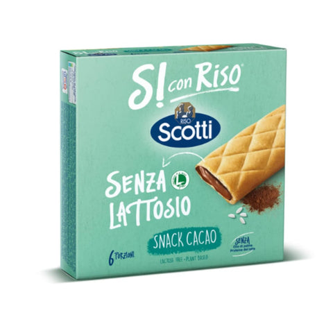 Riso Scotti Doppelkekse Riso Scotti Riegel Scotti Si mit Reis gefüllt mit Kakao, 150 g, 6 Stück, laktosefrei Original italienisch 8001860185038