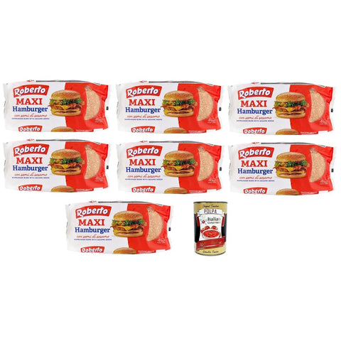 Roberto Brot & Backwaren Roberto Maxi Hamburger Brötchen mit Sesam Perfekt für saftige Burger & Sandwiches 7x300gr italienisch Original 8003490036308