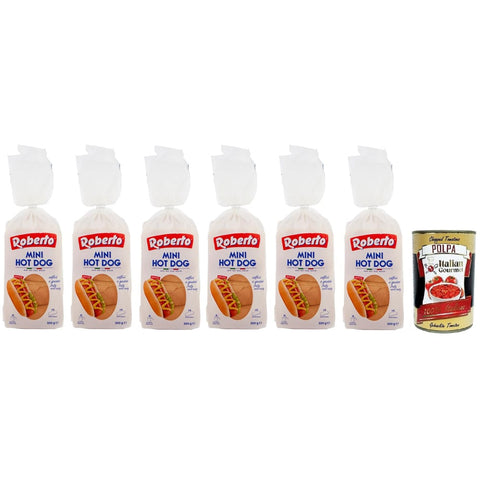 Roberto Brot & Backwaren Roberto Mini Hot Dog Brot Packung mit Jede Packung enthält 8 Hot Dog Buns 300 g 6x italienisch Original Pastasauce + kostenlos Polpa di Pomodoro 400 g Dose 8003490047533