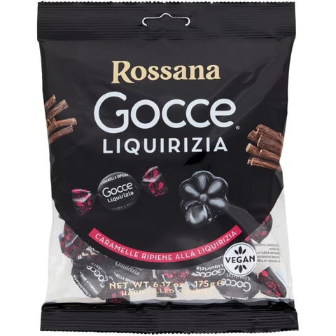 Rossana Fida LIQUORICE Lakritze Rossana Fida LIQUORICE Drops, mit Lakritz gefüllte Bonbons, einzeln verpackt, glutenfrei, VEGAN, 175 g 12x Original italienisch 8006150001159