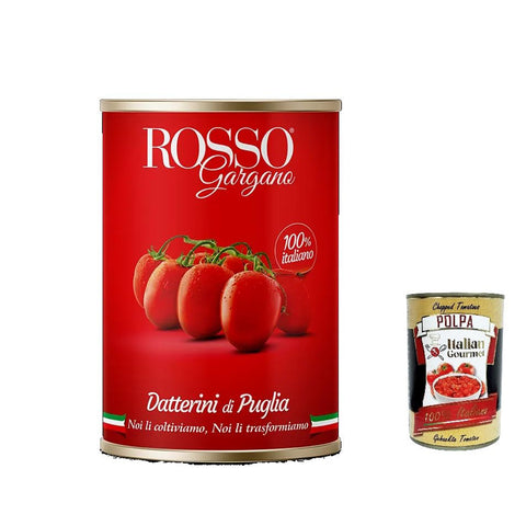 Rosso Gargano pomodori Datterino di Puglia, Kirschtomaten von Apulia, Datteltomaten dosen 24x400g Original italienisch Feinkost