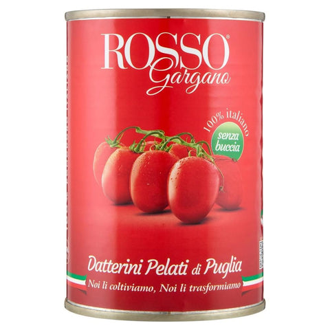 Rosso Gargano Gemüse Rosso Gargano pomodori Datterini Pelati di Puglia, 100 % italienische Datterini-Tomaten, geschält in der Dose, ideal für Pizza, Pasta, Saucen und die mediterrane Küche, 48 x 400 g 8033837720423