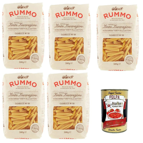 Rummo Internationale Nudeln Rummo Casarecce n° 88 Pasta Lenta Lavorazione Teigwaren aus Hartweizengrieß Bronze-Zeichnung 5x 500g Original italienisch inkl. Italian Gourmet Polpa 400g 8032804040014