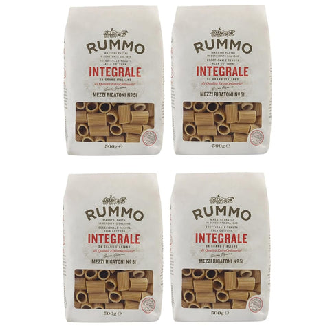 Rummo Kurze Pasta Rummo Pasta Integrale Mezzi Rigatoni N°51,Vollkornnudeln Nudeln Vollkorn Italienische Pasta 500g 4er-Pack Original italienisch 8008343709057