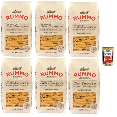 Rummo Kurze Pasta Rummo Penne rigate N. 66 Hartweizengrieß Pasta Italienische Nudeln 6x 500g Packung Original italienisch inkl. Italian Gourmet Polpa di Pomodoro 400g Dose