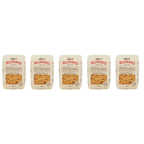 Rummo Mezze Penne Rigate N°28 Pasta Lenta Lavorazione Teigwaren aus Hartweizengrieß Bronze Zeichnung 5x500g Original italienisch