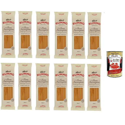 Rummo Spaghetti grossi N. 5 Hartweizengrieß Pasta Italienische Nudeln Packung 12x500 g italienisch Original + kostenlos Polpa di Pomodoro 400 g Dose