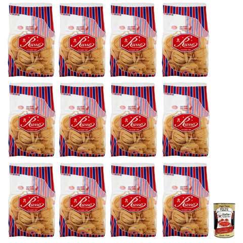 Russo Längliche Pasta Russo Tagliatelle Nido N°111 Hartweizengrieß Pasta 100% Italienischer Weizen -Packung 500 g 12x italienisch Original + kostenlos Polpa di Pomodoro 400 g Dose 8000139924736