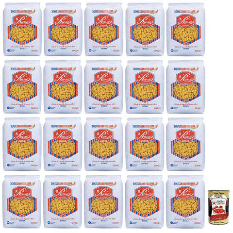 Russo Nudeln & Pasta Russo Ditali N°11 Hartweizengrieß Pasta,100% Italienischer Weizen,500g-Packung 20x Original italienisch inkl. Italian Gourmet Polpa di Pomodoro 400g Dose 8000139922763