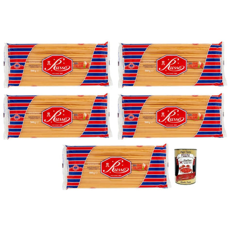 Russo Nudeln & Pasta Russo Mezzanelli N°79 Hartweizengrieß Pasta,100% Italienischer Weizen,500g-Packung 5x Original italienisch inkl. Italian Gourmet Polpa di Pomodoro 400g Dose 8000139923364