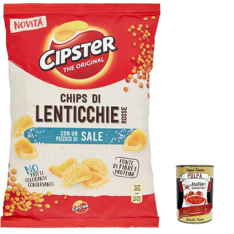 Saiwa Cipster di Lenticchie Rosse al sale rote Linsenchips Mit Salz Ikonische Form und knuspriger Geschmack 80 g 10x italienisch Original Pastasauce + kostenlos
