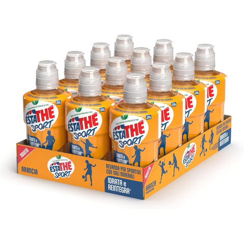 Estathè Sport Orange Tea Sportgetränk 12 x 250 ml – Erfrischendes Getränk mit Orangengeschmack, Mineralien und praktischem Sportverschluss für Schule, Büro, Training, Fußball, Tennis und Fitness.