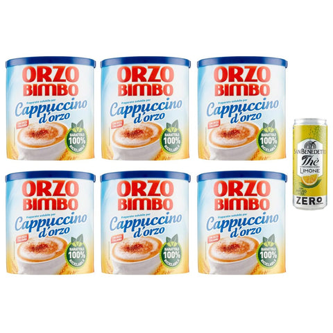 San Benedetto Eistee San Benedetto 6er Pack Orzo Bimbo Cappuccino D'orzo Solubile Löslich Gersten Cappuccino eine koffeinfreie 150g + 330ml italienisch Original 8001620019573