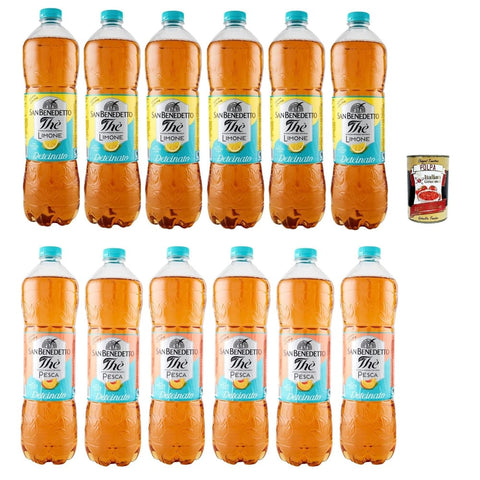 San Benedetto Eistee San Benedetto Thè Deteinato Testpaket Limone un Pesca entkoffeiniert Eistee The' Zitrone und Pfirsch PET Einweg ice tea 12x 1,5 L italienisch Original 8001620002971