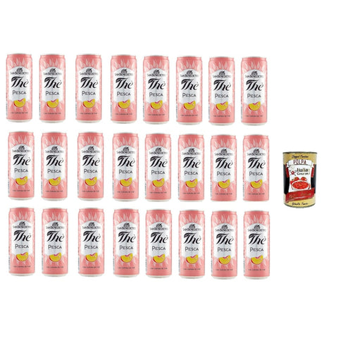 San Benedetto Eistee San Benedetto Thè Pesca 24x 33cl, Eistee The' Pfirsich dosen Einweg, ice tea erfrischend, Ohne Konservierungsstoffe und künstliche Farbstoffe Original italienisch inkl. Italian Gourmet Polpa 400g 8001620012796