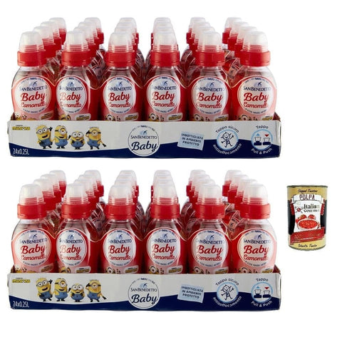 San Benedetto Getränke, Kaffee & Tee San Benedetto Baby Camomilla Fragola,Kamille mit Erdbeergeschmack,Kohlensäurefreies Getränk in Natürlichem MineralwasserPull-Push, 25cl 48x Original italienisch inkl. Italian Gourmet Polpa di Pomodoro 400g Dose 8001620017883