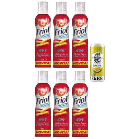 San Benedetto Öl, Essig & Dressings San Benedetto 6er-Pack Friol Olio Spray, Sprühöl, ideal für die Verwendung mit der Heißluftfritteuse, 150 ml + 1er-Pack Kostenlos San Benedetto Eistee mit 8001620019573
