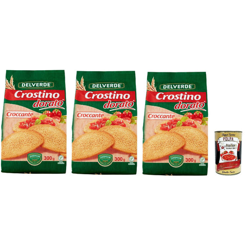 San Carlo Delverde Crostino Dorato Croccante knuspriger goldener Crouton 3x300 g italienisch Original Snack + kostenlos polpa 400 g