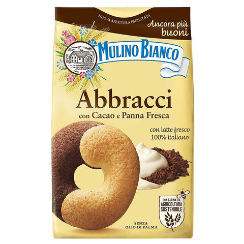 Mulino Bianco Abbracci knusprige italienische Kekse mit Butter und Kakaogeschmack 350 g (Abbracci, x1) italienisch Original