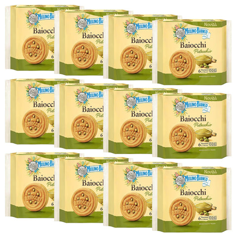 Mulino Bianco Baiocchi Pistacchio Kekse mit Pistazienfüllung 168 g x 12 Pakete italienisch Original