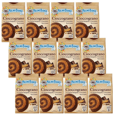 Mulino Bianco Cioccograno Italienisches Mürbegebäck aus Vollkornmehl und dunkler Schokolade 330 g x 12 pakete (Cioccograno, x12) italienisch Original