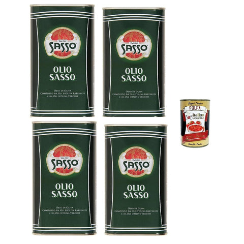 Sasso Oliven Sasso Olivenöl Extra Vergine, 100% Italienisch, 4 x 1 Liter Original italienisch inkl. Italian Gourmet Polpa 400g