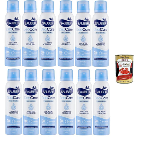 Sauber Deo Sauber Deodorante Deocare Spray, Deodorant Deocare Spray, empfindliche Haut 12x150 ml Original italienisch inkl. Italian Gourmet Polpa 400g 8032804040014