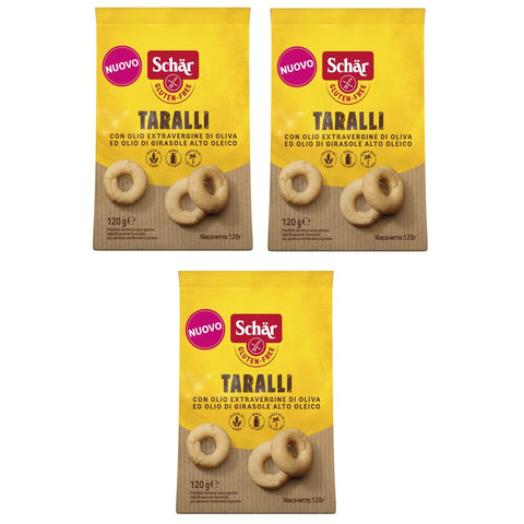 Schar Salzgebäck Schar Schär Gluten Free Taralli mit Nativem Olivenöl Extra und Sonnenblumenöl Salziger Snack Glutenfrei 120g Beutel Perfekter Aperitif-Snack 3x Original italienisch 8008698036358