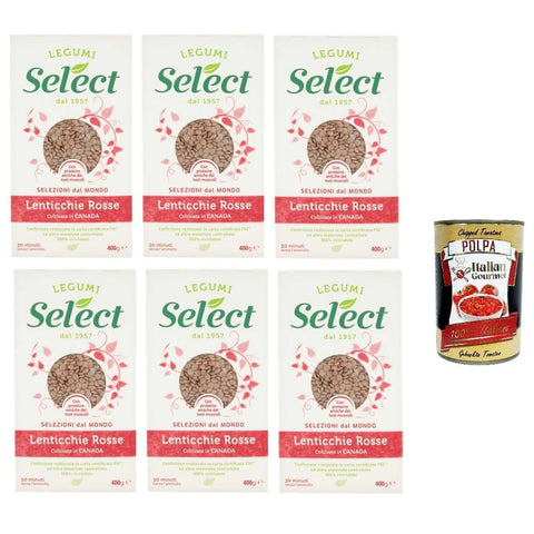 Select Linsenbohnen Select Lenticchie Rosse Coltivate in Canada, Rote Linsen, In Kanada gewachsen, Hülsenfrüchte Papier Verpackung, 6x 400g Original italienisch inkl. Italian Gourmet Polpa 400g 8032804040014