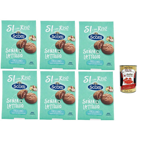 Si con Riso Snack Kuchen & Backwaren Si con Riso Frollino Ripieno alla Crema alla Nocciola - Kekse mit Haselnusscreme gefüllt, Laktose -freie und palmenfreie Kekse, Lactose -free biscuits 6x 200 g Original italienisch inkl. Italian Gourmet Polpa 400g 8001860199585