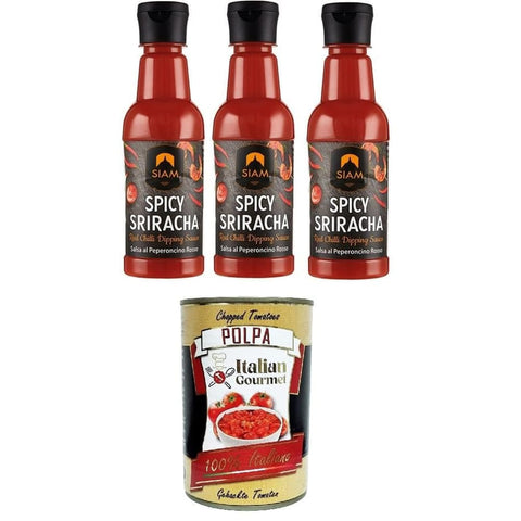 Siam Chilisaucen Siam Scharfe Sriracha-Rot-Chili-Dip-Sauce 3x 250 ml Original italienisch inkl. Italian Gourmet Polpa 400g 8032804040014