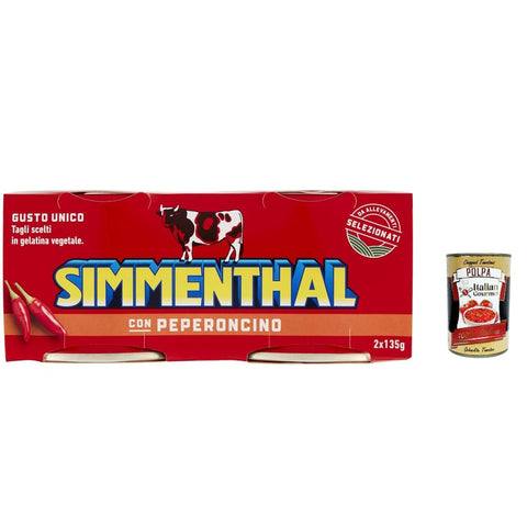 Simmenthal con Fleisch, Geflügel & Wild Simmenthal con Peperoncino Fertiggericht aus Rindfleisch in Gemüsegelee Dosenfleisch mit Chili ( ) 2x135 g 6x italienisch Original Pastasauce + kostenlos polpa 400 8004030921115