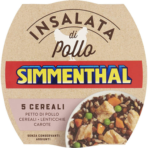 Simmenthal Insalata Di Pollo 5 Cereali Hühnersalat 5 Müsli Hühnerbrust mit Müsli, Linsen und Karotten Frei von Konservierungsstoffen Fertiggerichte 160g Original italienisch