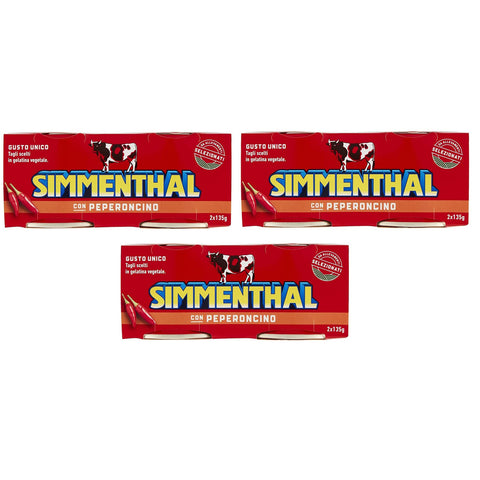 Simmenthal con Peperoncino Fertiggericht aus Rindfleisch in Gemüsegelee Dosenfleisch mit Chili ( 2 x 135g ) 3x Original italienisch