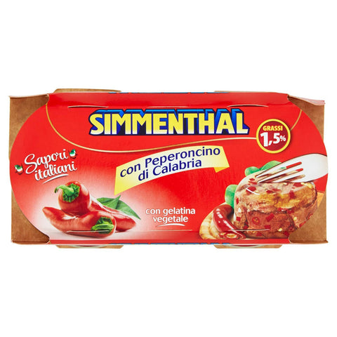 Simmenthal con Peperoncino Fertiggericht aus Rindfleisch in Gemüsegelee Dosenfleisch mit Chili (2 x 135g) Original italienisch