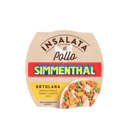 Simmenthal Gemüsegerichte Simmenthal Insalata Di Pollo Ortolana Hühnersalat Hühnerbrust mit Dinkel, Karotten und Kichererbsen Fertiggericht Frei von Konservierungsstoffen 160g Original italienisch 8004030925007